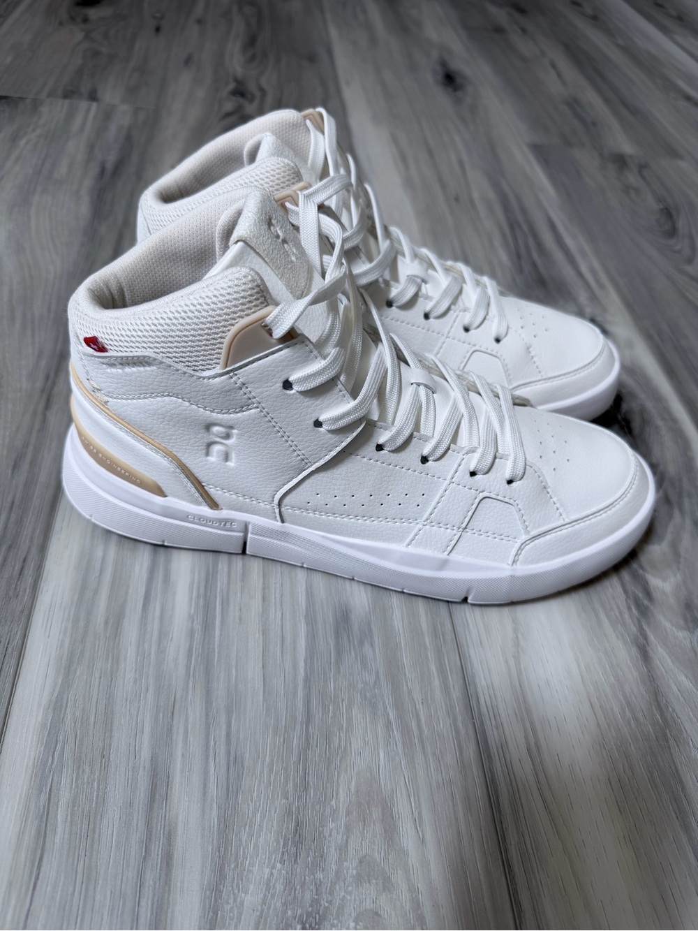 Women's White High-Top Sneakers with Subtle Beige Trim